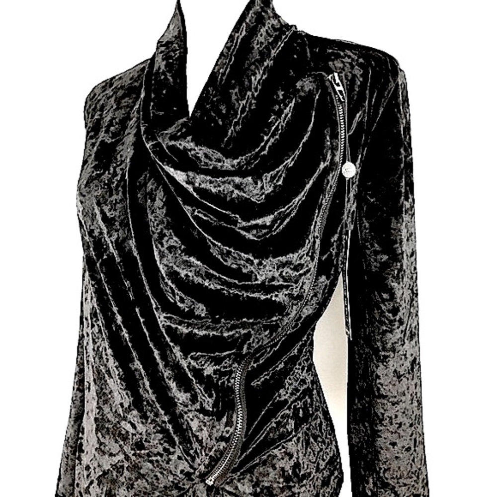 Asymmetric Draped Velvet Moto by Blank NYC